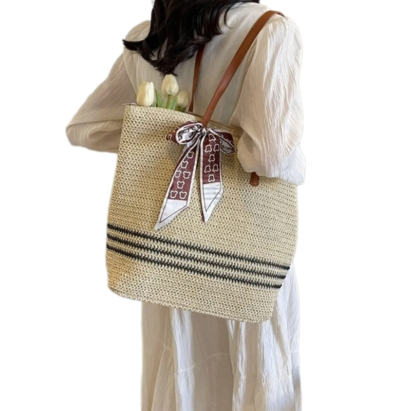 Bolsa feminina rattan praia saco palha bolsa ombro capacidade bolsa verão artesanal saco férias