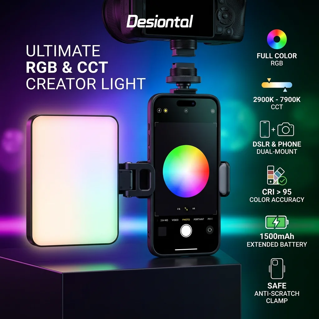 Desiontal X3 RGB Fill lights For DLSR Camera/Action Camera/Smart Phone/2900-7000k/CRI＞95/1500 mAh Pocket Fill Lights.