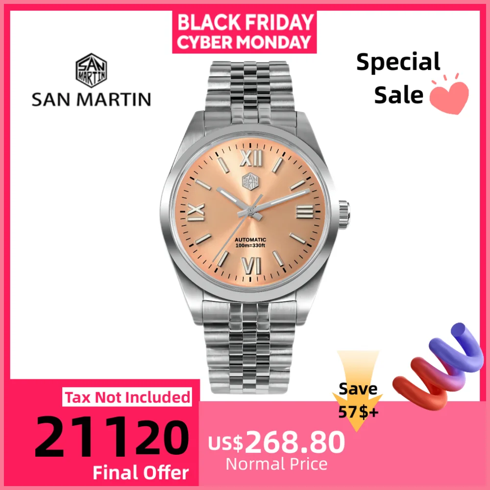 

San Martin 38,5 мм YN55 автоматические механические часы мужские наручные часы роскошные водонепроницаемые 10ATM винтажные деловые классические Satti SN0050-2