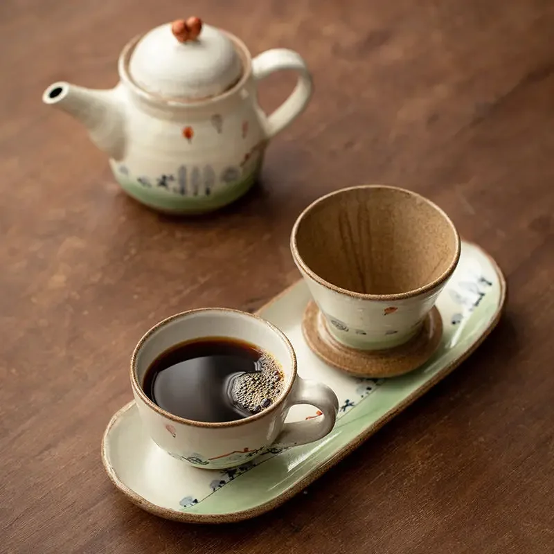 Handmade tea set, ceramic hand-painted household cute teacup pot