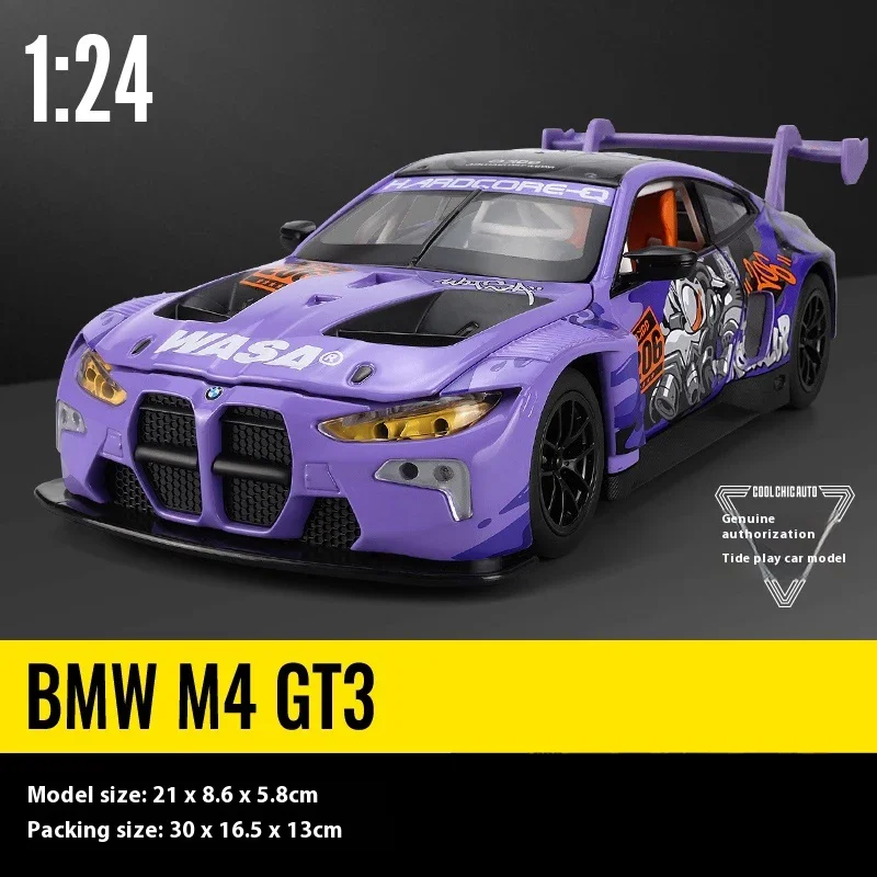 1:24 BMW M4 GT3 WASA Racing SeriesโลหะผสมโลหะDiecastรุ่นรถเสียงและแสงของสะสมงานอดิเรกของเล่นเด็กของขวัญวันเกิด