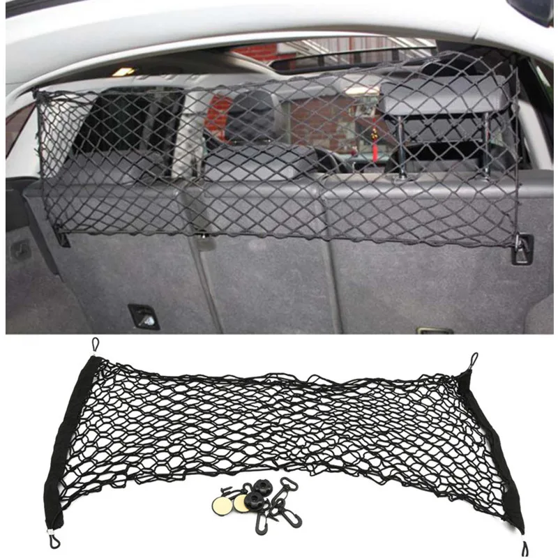 90 x 40cm Universal Black Nylon Car Trunk Net Luggage Storage Organizer Bag Rear Tail Mesh Network With 4 Hooks cargo net