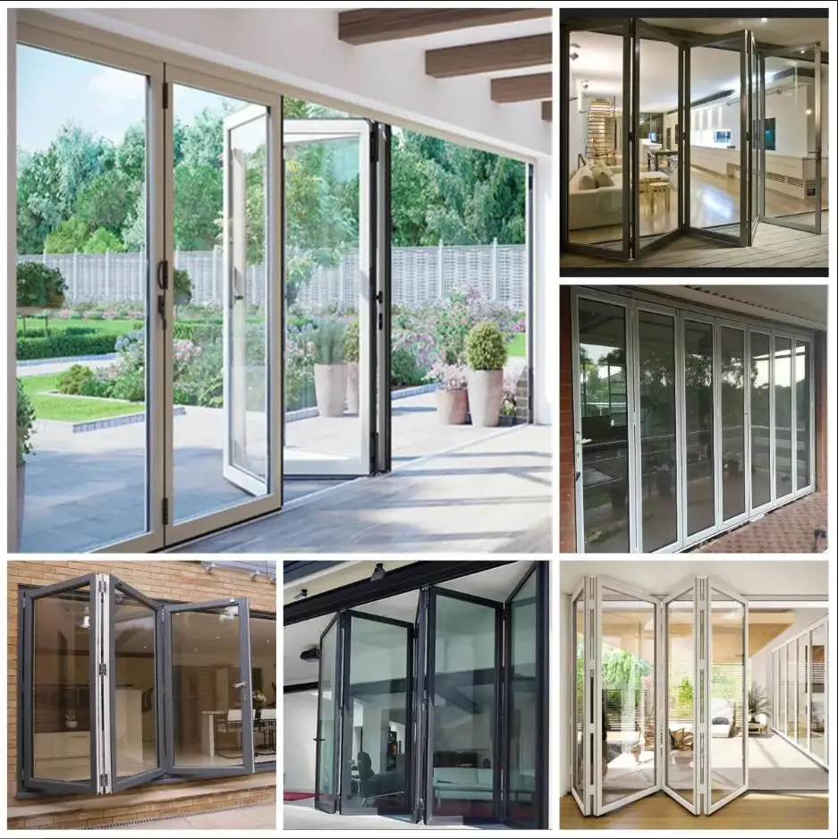 Aluminium Bi Folding Door Customized Size Sliding System Aluminum Glass Bifold Door