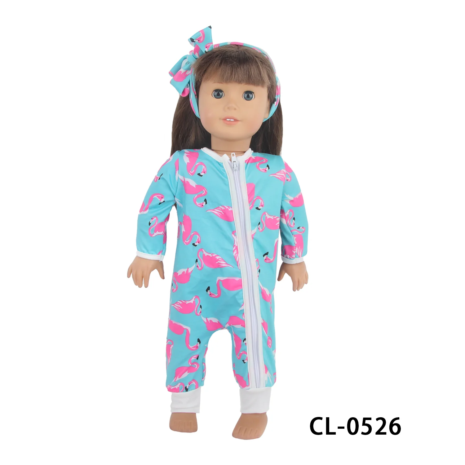 18 Inches American Doll Clothes Flamingo Jumpsuits+Headband Clothing Suit For 43cm Baby New Born&OG Girl,Russia DIY Dolls Toy