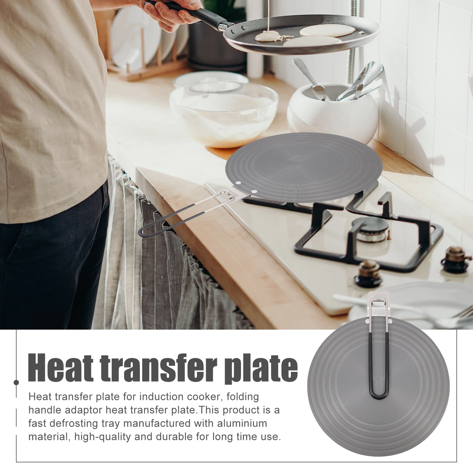 

1pc Nonslip Heat Transfer Plate Black Meat Defrosting Tray Handle Fast Thawing Plate Gas Stove Induction Cooker Heat Conduction
