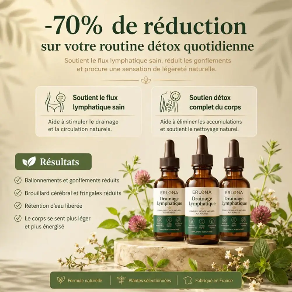59ml ERLONA Natural Plant-Based Lymphatic Drainage Drops Support Healthy Circulation Ideal For Individuals Stand or Sit For Long