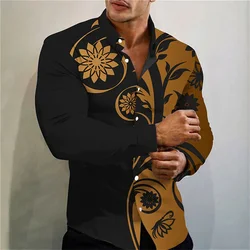 2024 tribal ethnic lapel men's casual 3D printing sports outdoor street long sleeved button top shirt new men's lapel clothing