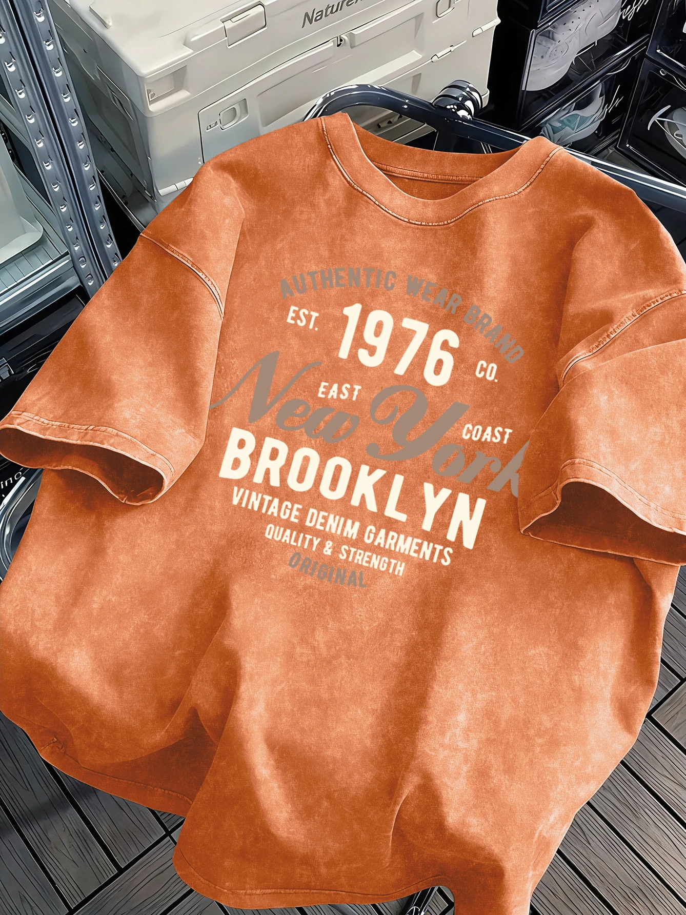 New York Brooklyn Est 1976 Washed Herren-T-Shirt aus Baumwolle, All-Match-T-Shirt mit O-Ausschnitt, Retro-Unisex-Mode-T-Shirt, locker, weich, kurzärmelig