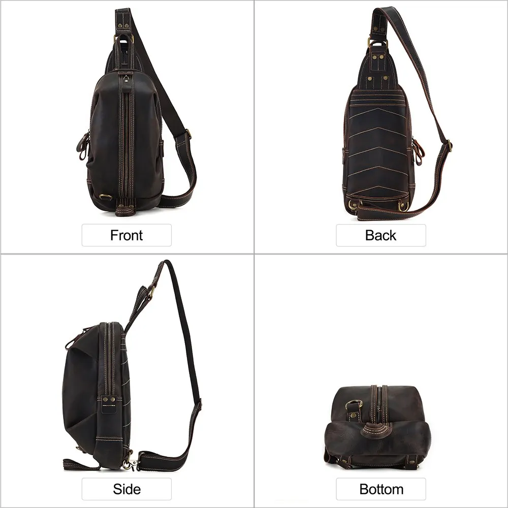 JOYIR Vintage Crazy Horse Leather Men Chest Bag Casual Sling Shoulder Bags Small Crossbody Bag Man Purse Messenger Handbags