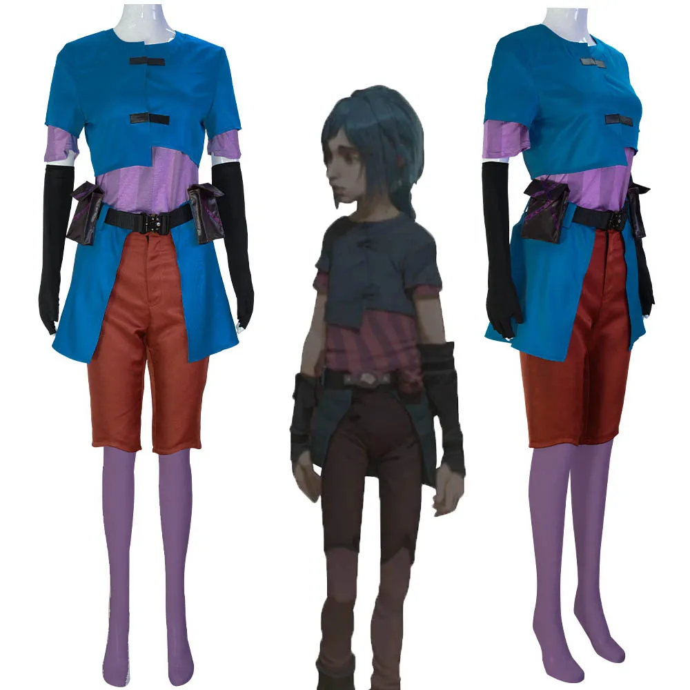 

Game LOL Arcane Powder Jinx Cosplay Costume Junior Childhood Clothes Man Woman Coat Pants Blue Braid Wig Halloween Suit