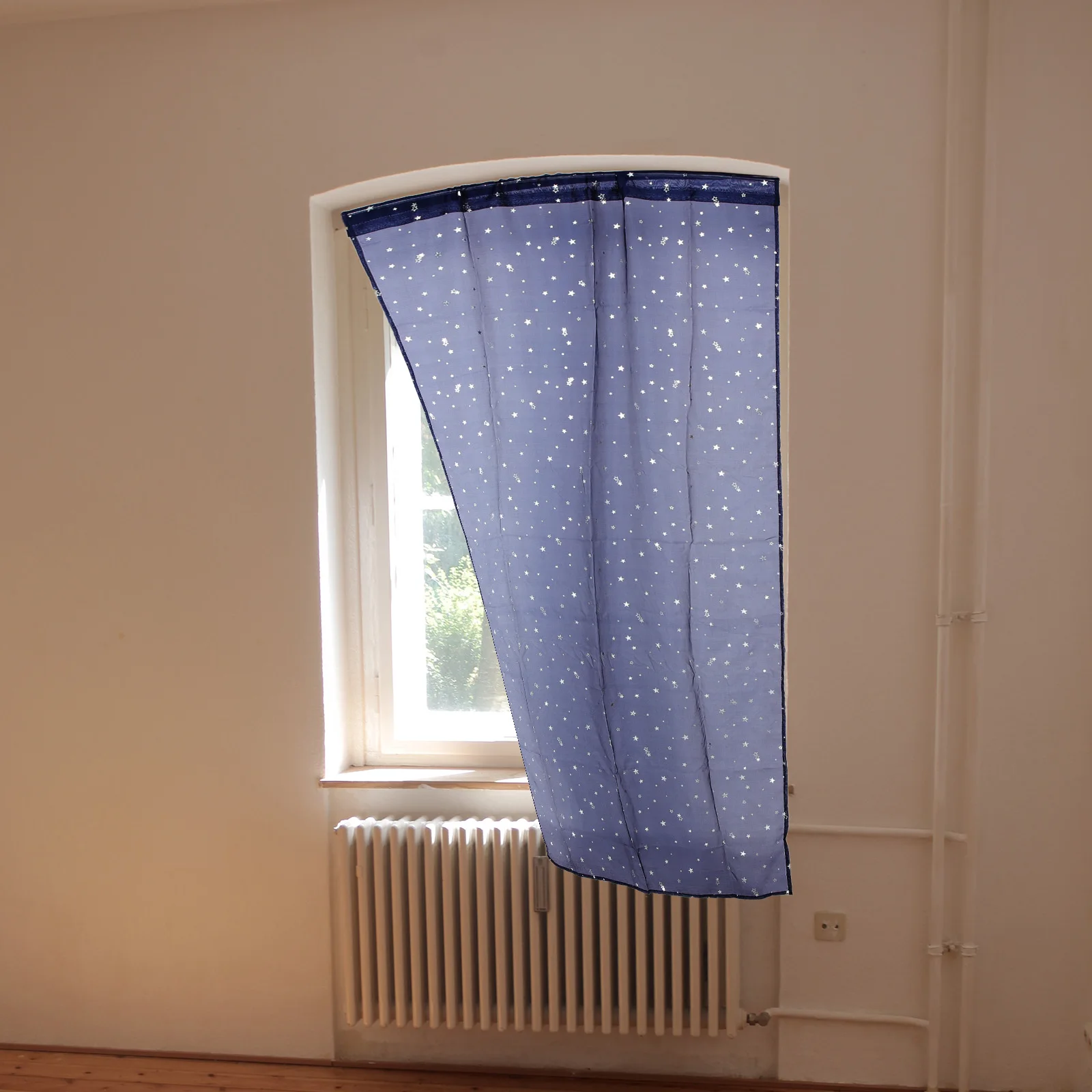 

Silver Printed Sheer Curtains Star Pattern Gradient Navy Polyester Bedroom Living Room Decor Window Tulle Voile