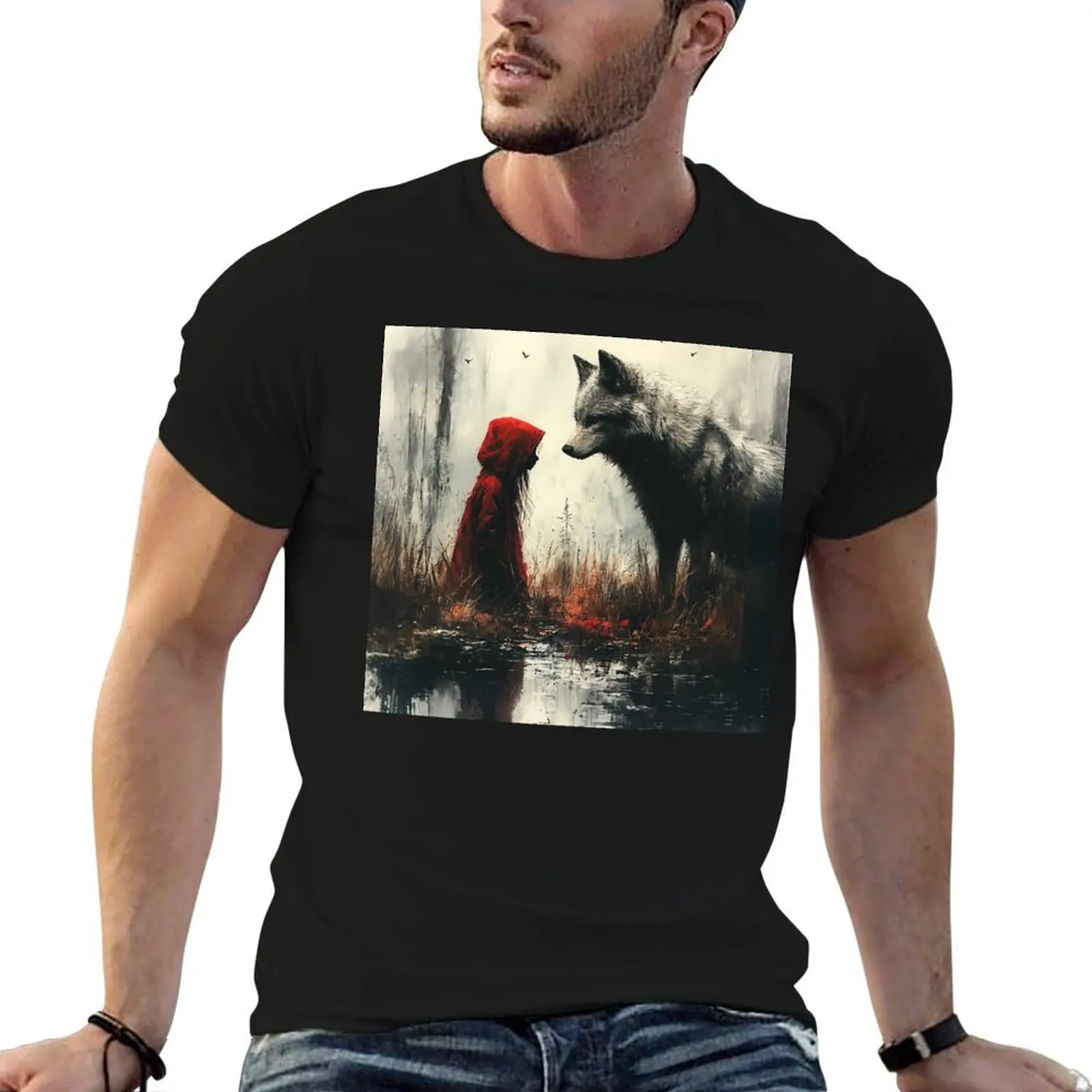 Little Queen red riding hood and his wolf T-Shirt Anti-Pilling Casual T-Shirt