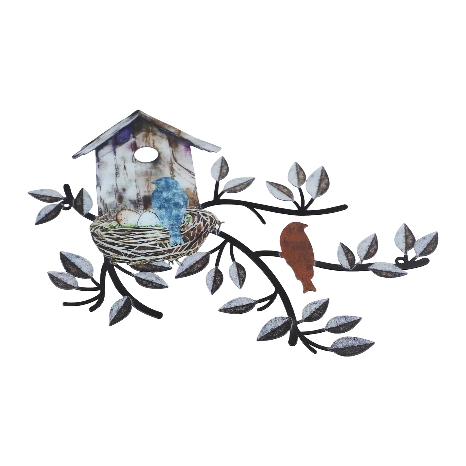 Garden Metal Art Tree With Bird House Wall Decoration,Tree Branches And Bird Iron Crafts Wall Mount Metal Wall Sculpture Artwork