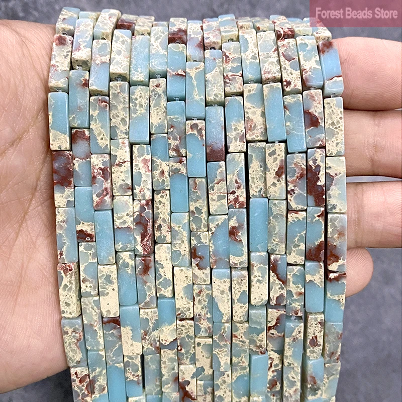 Tubo cuadrado de piedra Natural, sedimento marino azul claro, turquesa, jaspes imperiales, cuentas espaciadoras para fabricación de joyas, hebra de 13x4mm y 15 pulgadas