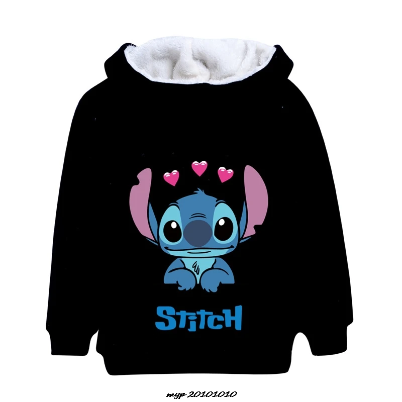 Hot Lilo And Stitch Winter fleece Jackets For Boys And Girls Cartoon Long Sleeve Coat Kids hooded warm jacket zipper windbreaker