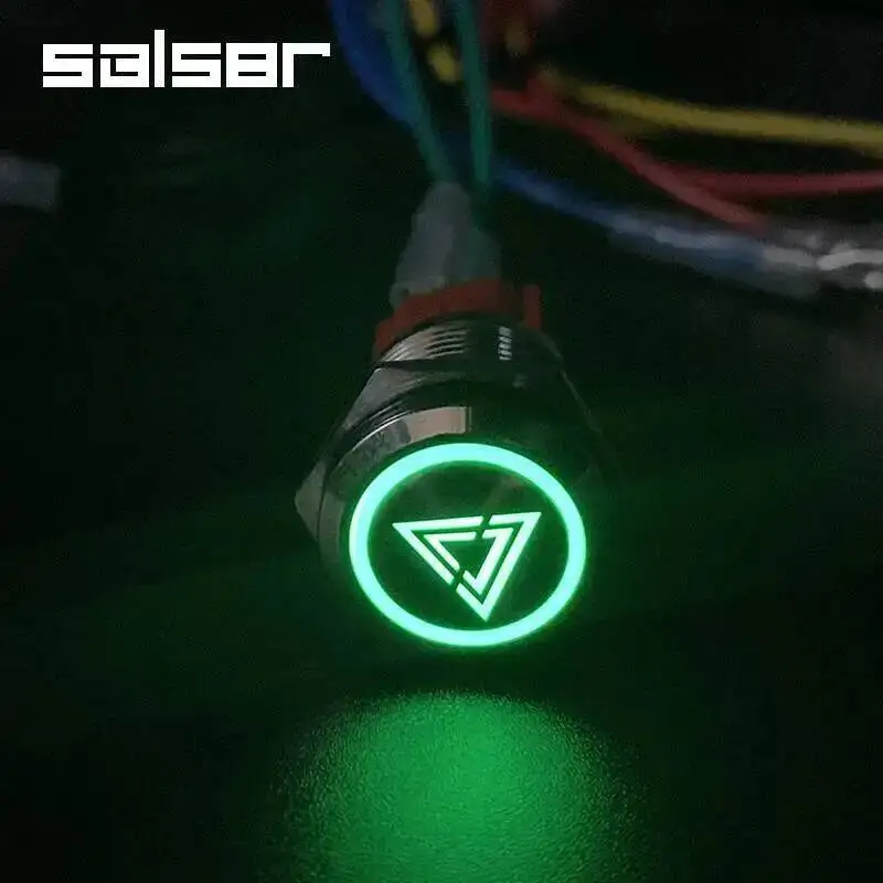 16/19/22mm Flat Round Fix Reset Customize Power Supply With LED Light DIY Luminous Character Start Stop Metal Push Button Switch