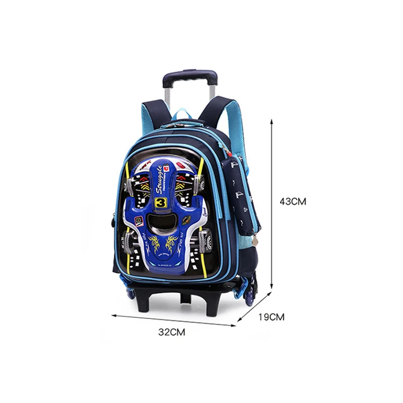 3D Car School Bags Wheeled Backpack For Boy Girls Trolley Bag with Wheels Student Kids Rolling Backpack Luggage Bag