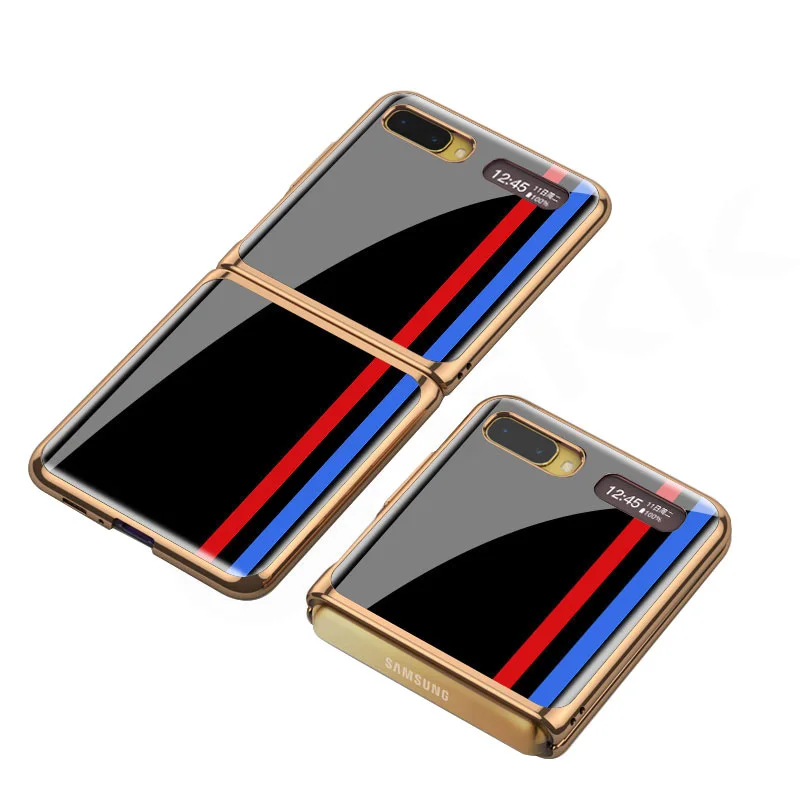 Painted Tempered Glass Case For Samsung Galaxy Z Flip Luxury Plating Edge Hard Frame Protective Cover For Galaxy Z Flip Case