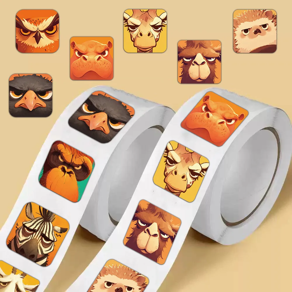 

500 шт. персонализированные мультяшные наклейки в рулонах дикой природы, креативные клейкие наклейки из трансграничного материала