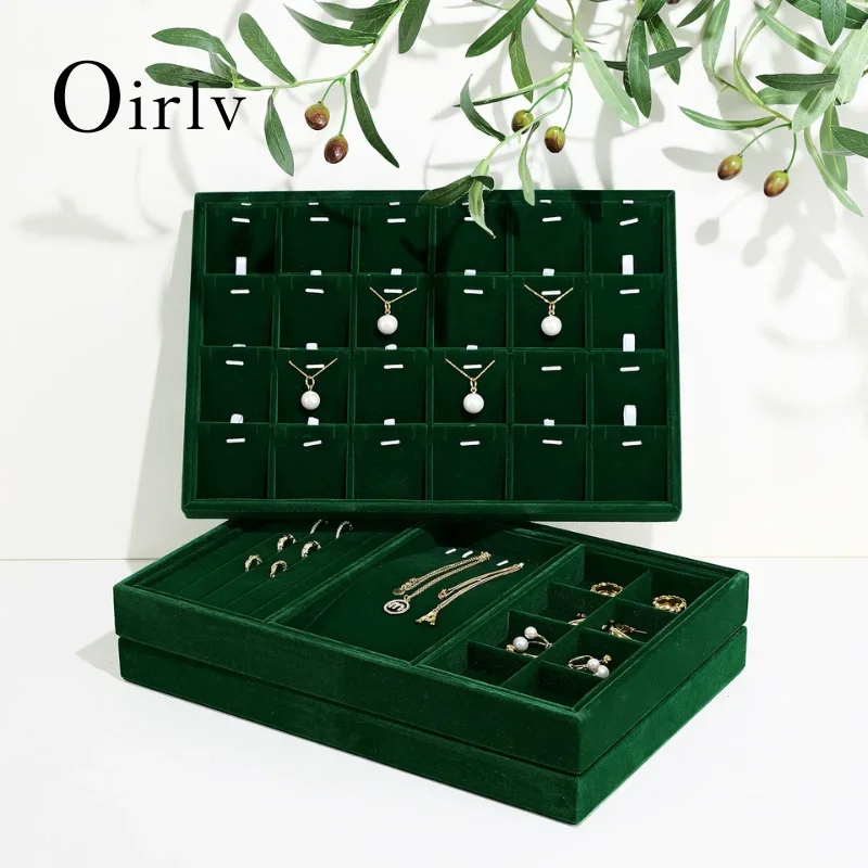 Emerald Green Velvet Jewelry Display Storage Trays Set Multi-grid Organizers for Display Rings Necklaces Earrings Jeweler Retail