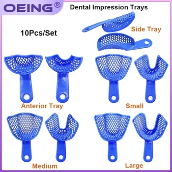 Bandeja de impressão dentária, suporte de plástico-aço para modelo de dentadura, bandeja de dentes autoclavável superior e inferior, ferramentas para dentista com 10 peças