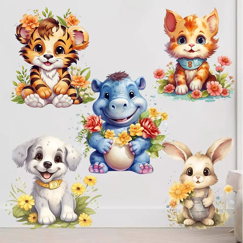 Tigers Cats Dogs Rabbits Various Animals Wall Sticker Kids Room Background Home Decoration Mural Living Room Wallpaper Decal