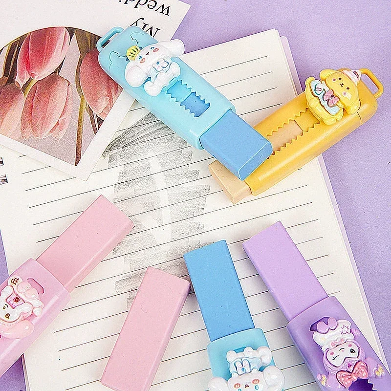 Sanrios Anime Figures Kuromi Melody Cinnamoroll Pencil Erasers Cute Rubber Eraser Wipe Clean for Kids School Supplies Stationery