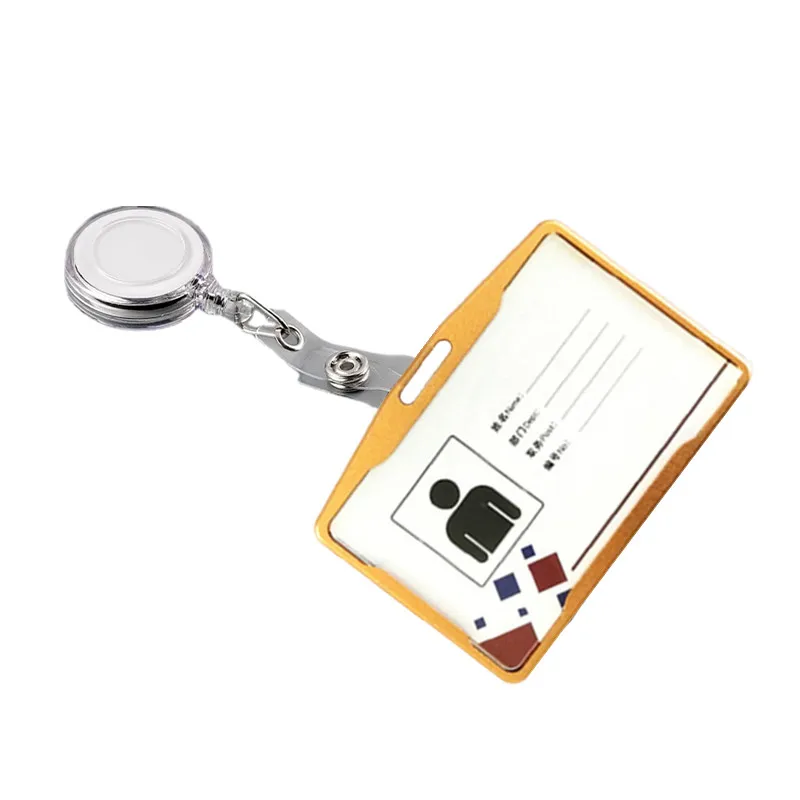 Funda protectora de Metal para tarjeta de identificación, funda para tarjeta de pase de trabajo, soporte retráctil, Clip para etiqueta, carrete