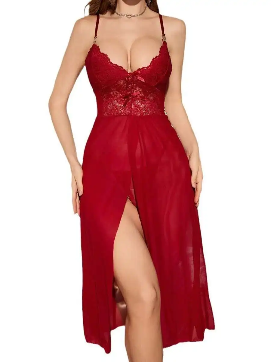 Robe en dentelle maille brodée de fleurs, couleur unie, transparente, dos nu, bretelles en V profond, sans manches, Sexy, charmante, élégante, PHSC