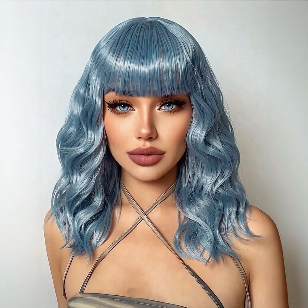 Amazon's popular cross-border wig festival cosplay wig with water ripple and short curly hair-Synthetic fiber wig