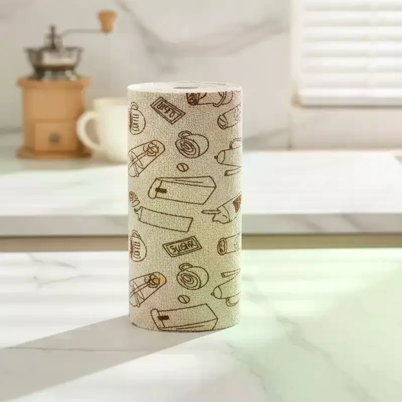 Disposable Vintage Print Kitchen Dish Towel Roll Absorbent Non-Stick Oil Cleaning Rag for Camping Kitchen Cleanup