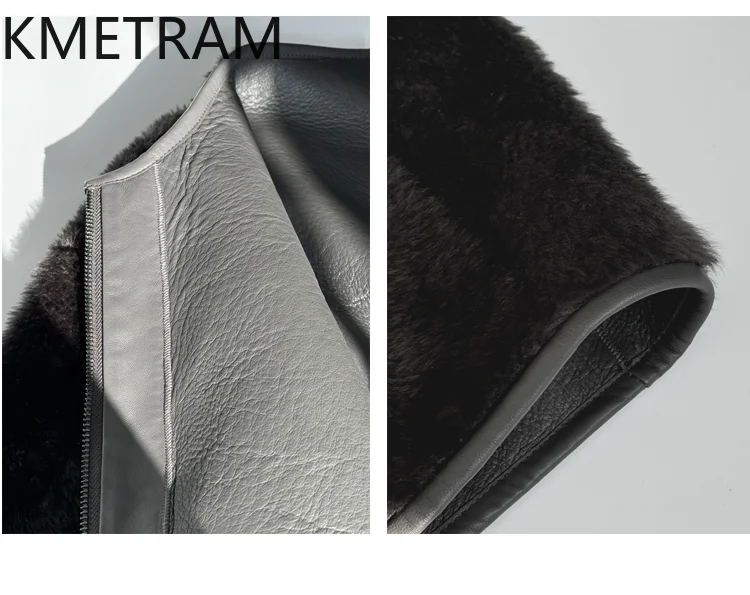 KMETRAM 100% Merino Wool Sheepskin Fur Coat Office Lady Woman Clothing Real Fur Grey Jacket Winter Jcaket 2025 fourrures femmes