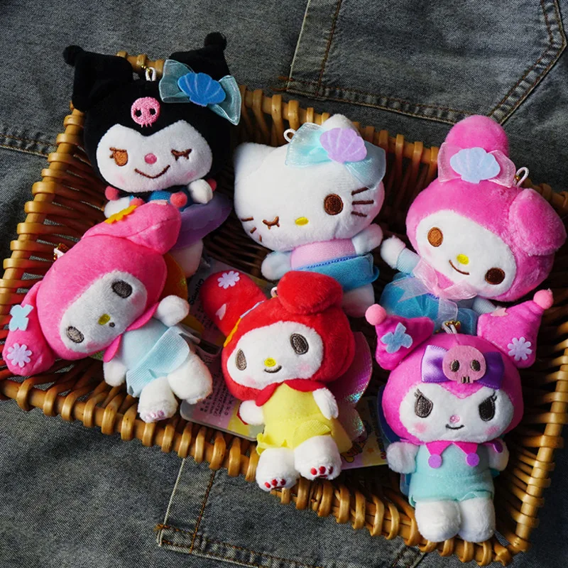 

10CM Kuromi Melody Hello Kitty Kawaii Doll Keychain Sanrio Fairy Cosplay Plush Stuffed Toy Cartoon Cute Backpack Pendant