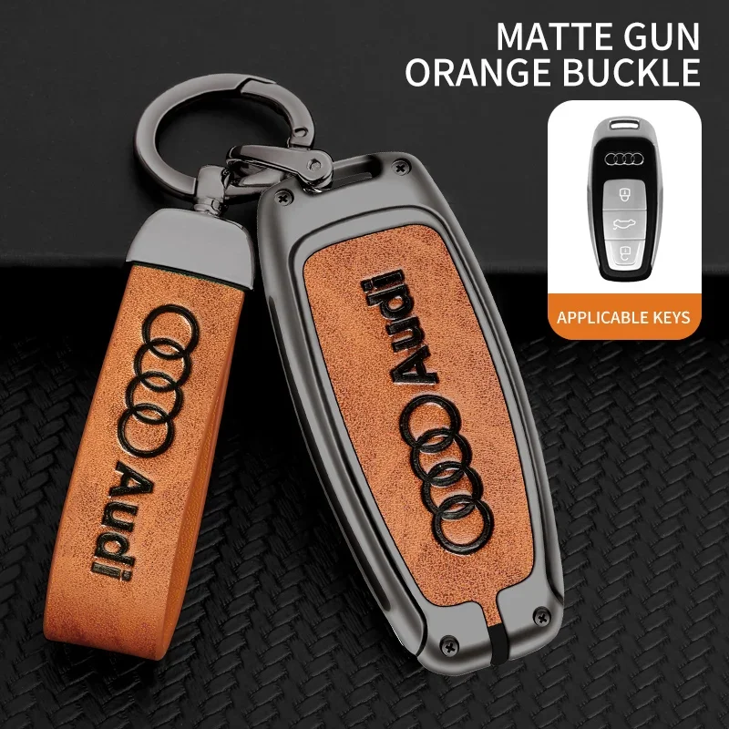 

Leather Car Key Case Cover Shell Holder Fob For Audi Sline A6 C8 A7 A8 Q8 2018 2019 Keychain Auto Styling Accessories Interior