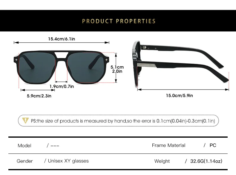 2026 Piloten-Sonnenbrille für Herren und Damen, Unisex, getönte Gläser, Doppelsteg, modische Sonnenbrille mit Metallverzierung, Y2K-Stil – Detail 5