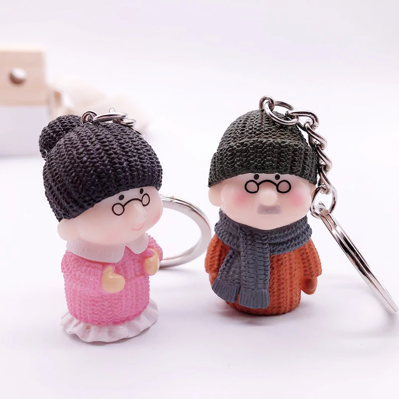 Porte-Clés Amusant avec Personnages de Dessin Animé, Pendentif Mignon, Grand-père, Grand-mère, Couple, Belle Journée de Léon, Noël, Doux, Romantique, Petits Cadeaux