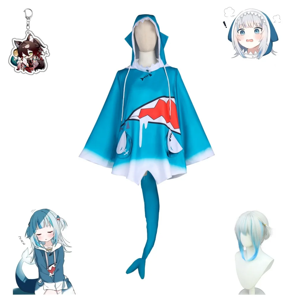 

VTuber Hololive ENG Gawr Gura Cosplay Costume Cute Shark Costume Hoodie For Women Halloween Youtuber Anime Tail Wig