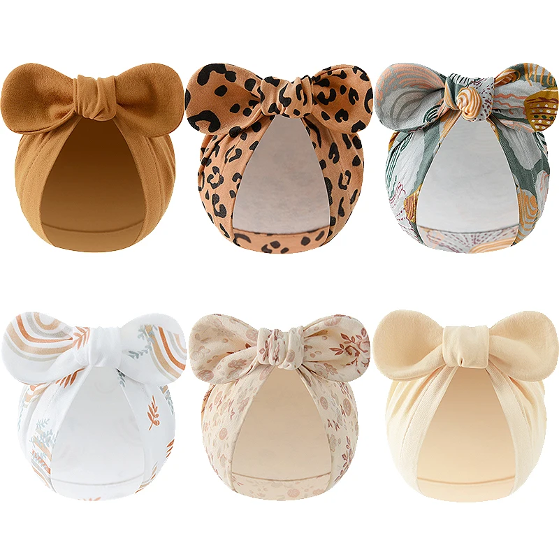 

3Pcs Print Bow Baby Turban Cap 0-10Month Newborn Elastic Headscarf Beanie Soft Cotton Infant Indian Hat Kids Hair Accessories