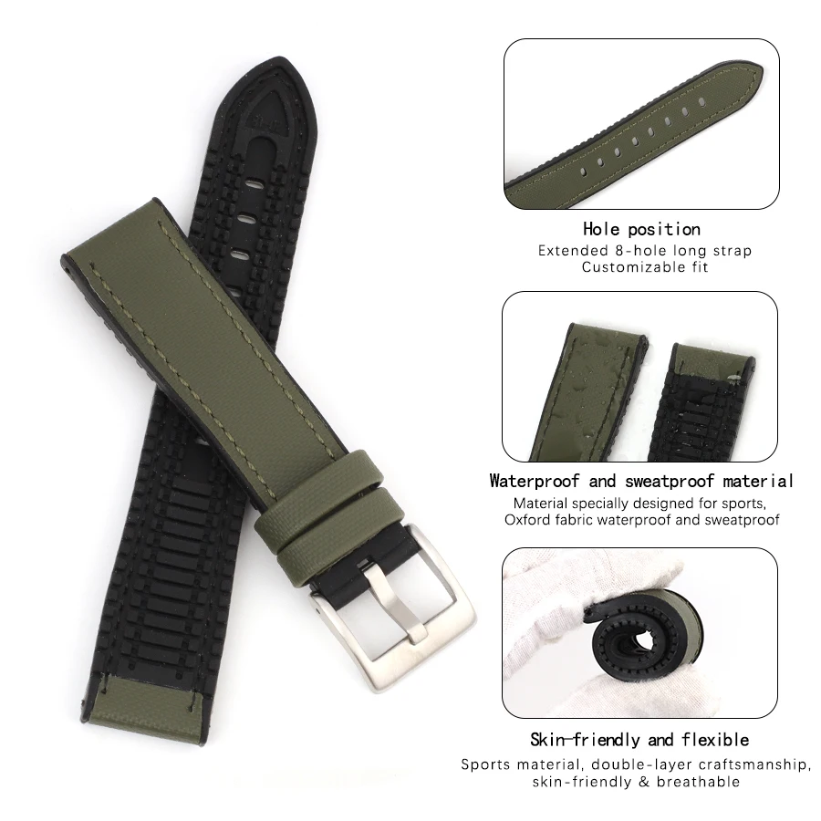 Sailcloth Waterproof Watch Band Silicone Rubber Strap 18mm 20mm 22mm for Breitling for Omega Fabric Bracelet Universal Wristband - Image 5