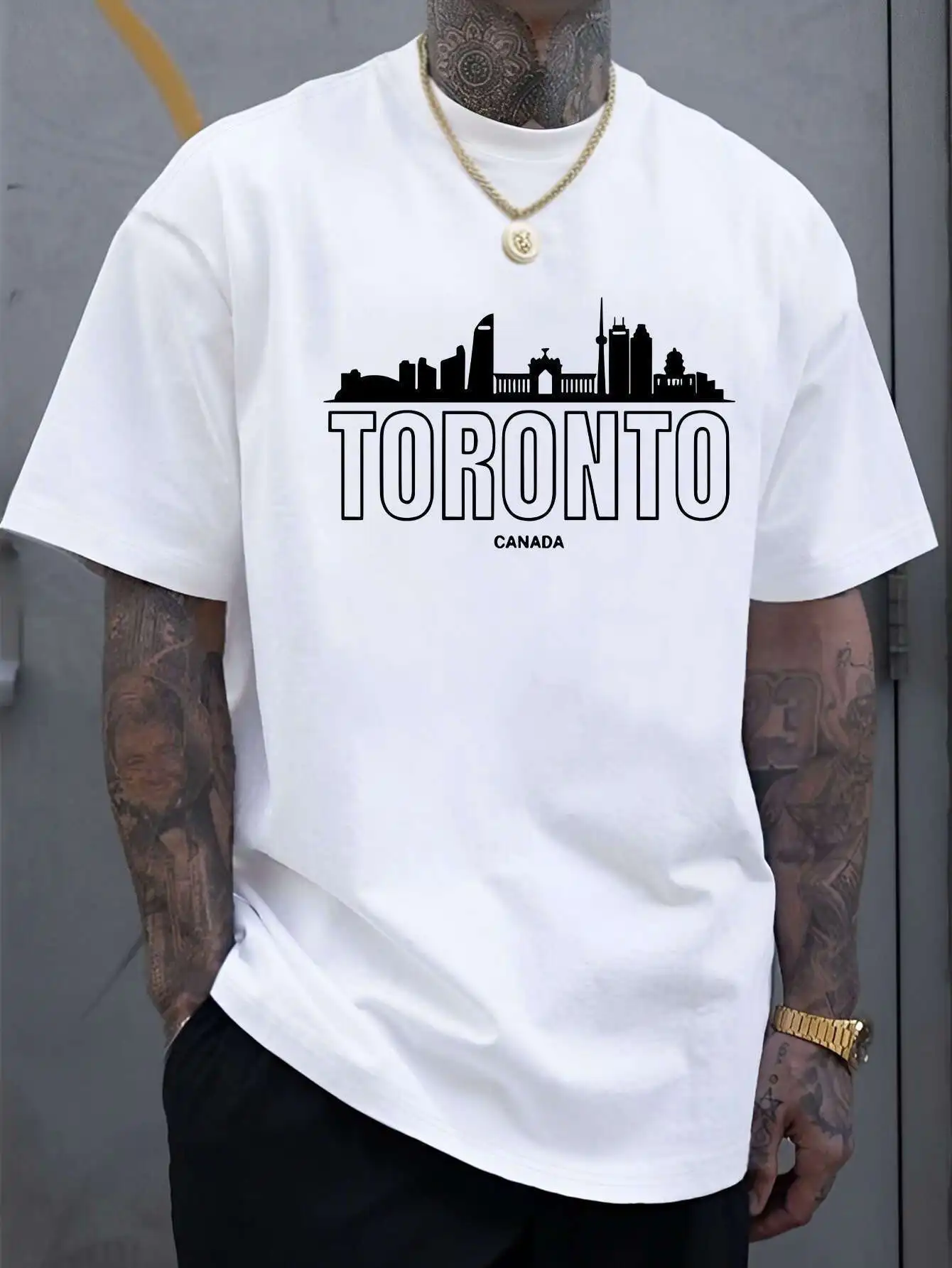 

MenFashion Toronto Canada Graphic Cotton T Shirt Black Short Sleeve Crew Neck Iconic Skyline Print Lightweight and Breathable