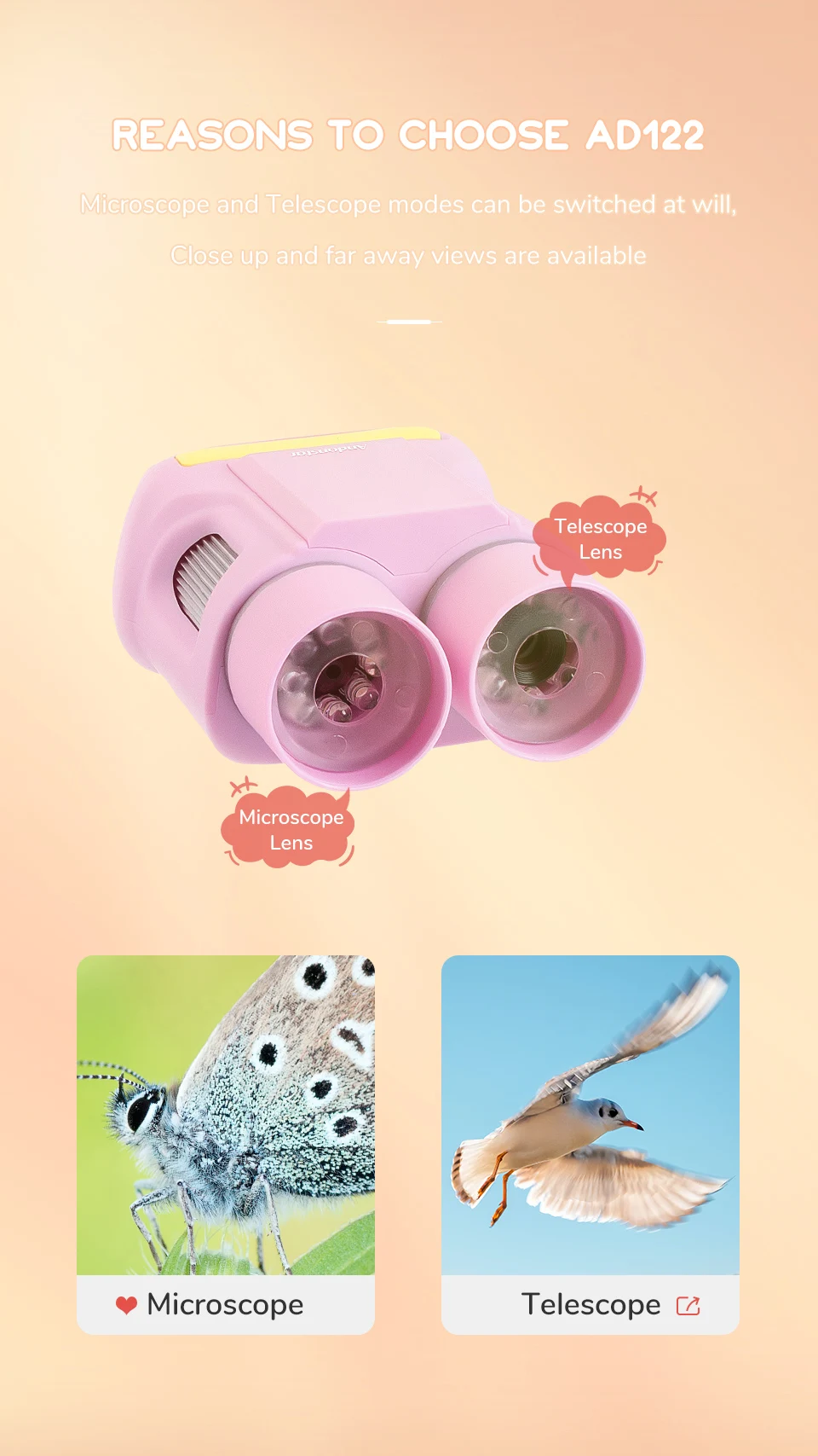 AD122 Kids Microscope&Telescope Dual Lens Portable Handheld Microscope Binoculars Video Microscope For Children Birthday Gift