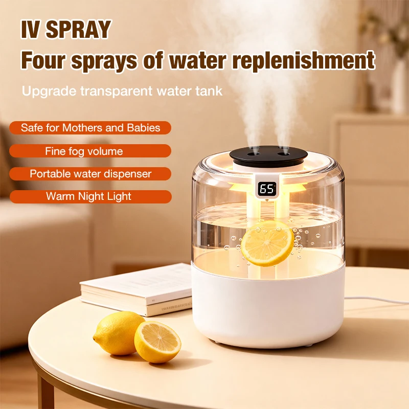 4 Nozzle Ultrasonic Cool Mist Humidifier 3.5L Large Capacity Top Fill Desk Humidifier3 Spray  Night Light for Bedroom, Office