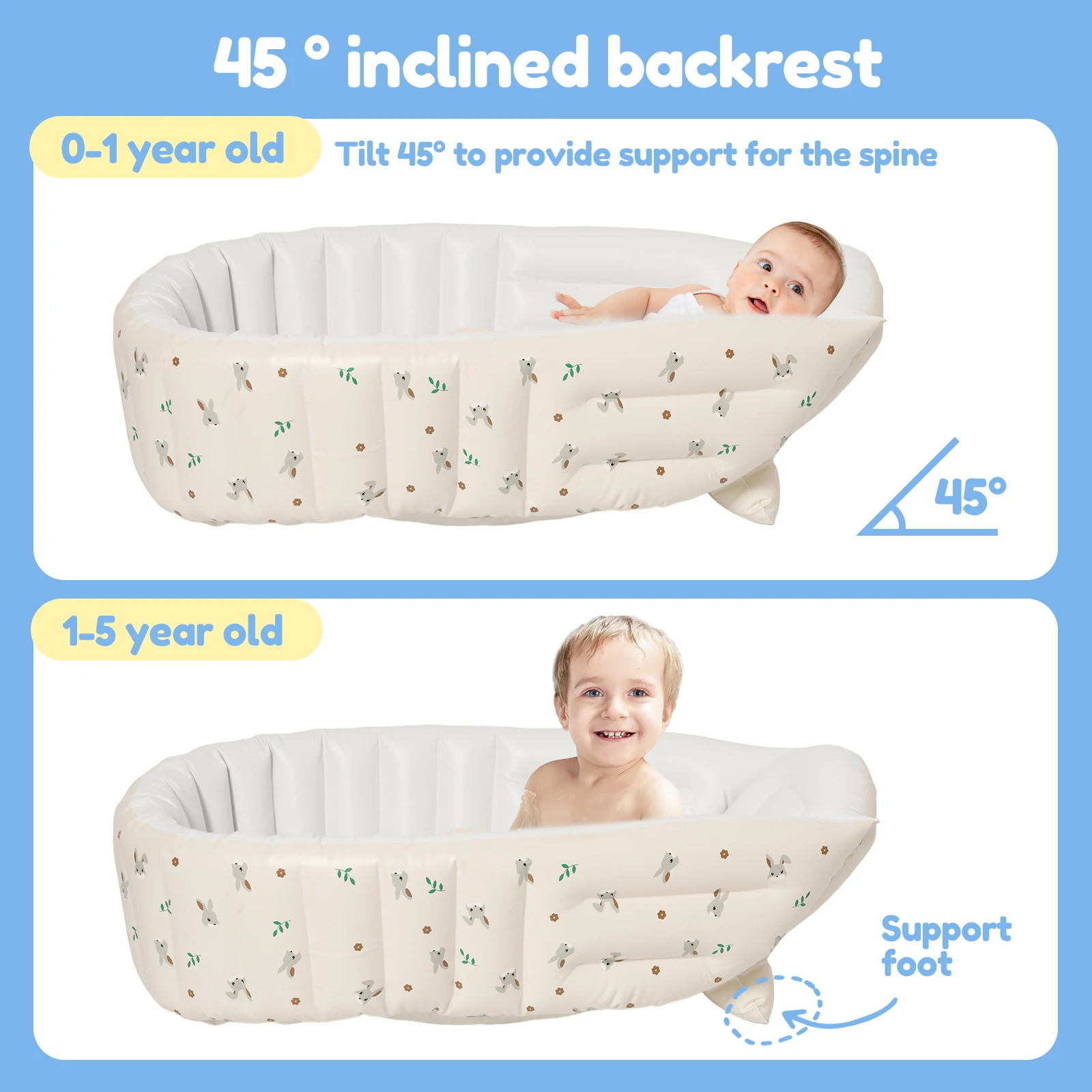 حوض استحمام للأطفال قابل للنفخ حوض استحمام بلاستيكي قابل للطي مع مضخة هواء مدمجة متعددة الاستخدامات ومضادة للانزلاق حوض استحمام للأطفال قابل للنفخ للمنزل #4