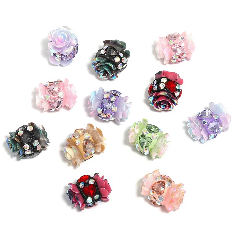 Newest Resin Flowers Decorated Polymer Clay Floral Jewelry Beads Fit Pen Making Ornament Accessories Material 19*14mm 10pcs