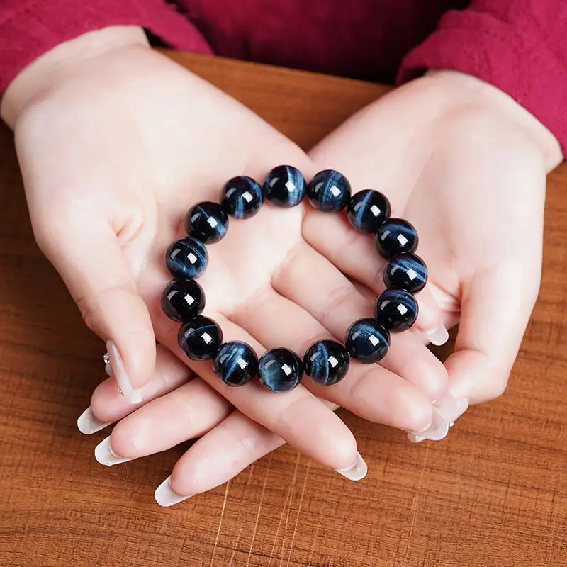 Chinese jade natural blue tiger crystal beads bracelet gift for men and women10mm