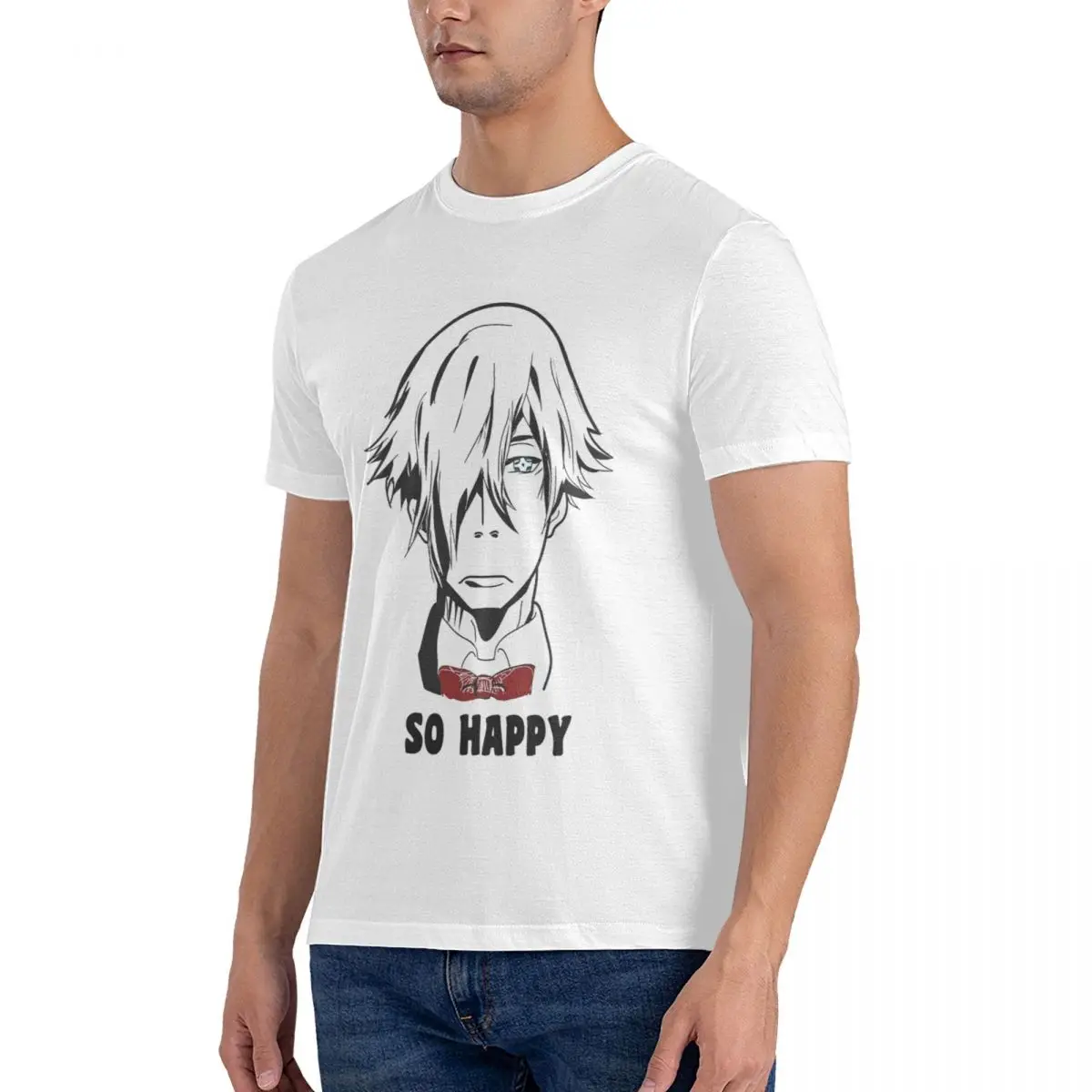 DEATH PARADE - SO HAPPY T-Shirt Men Death Parade Humor 100% Cotton Tees Round Collar Short Sleeve T Shirt Tops fugees