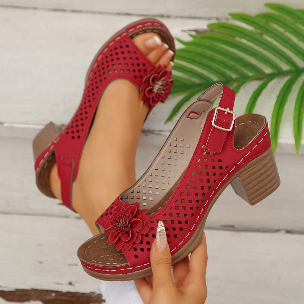 

Women High Heels Sandals 2025 New Classic Retro Slip-on Sandals Comfortable High Heels Breathable Non-slip Light Shoesfor Women