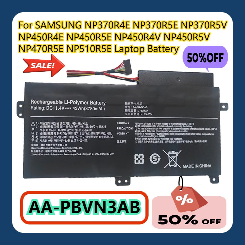 

For SAMSUNG NP370R4E NP370R5E NP370R5V NP450R4E NP450R5E NP450R4V NP450R5V NP470R5E NP510R5E AA-PBVN3AB Laptop Battery
