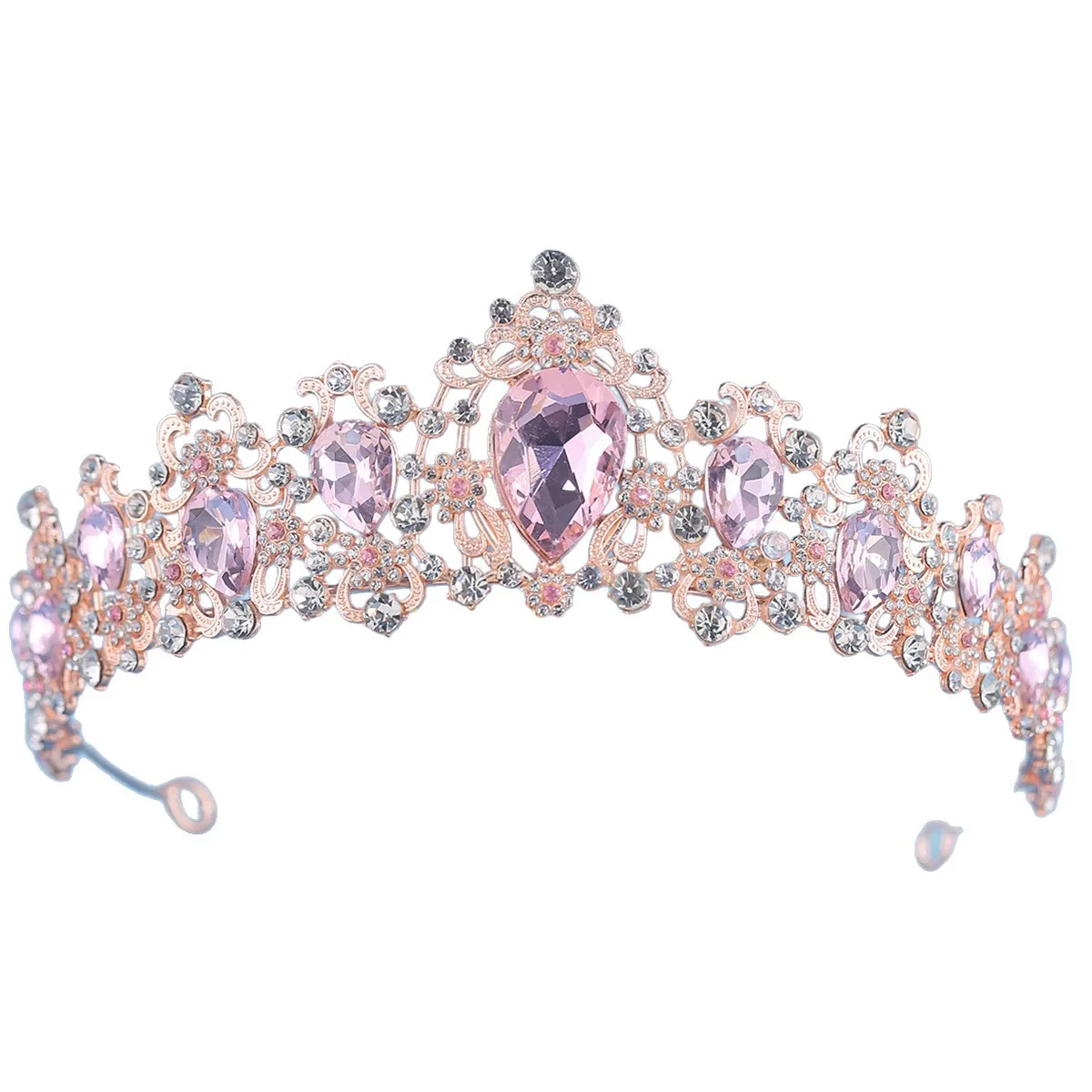 Sweet Rose Gold Crown Headband with Simulated Flower For Women Girls Photo Shoot Hair Accessory view 5