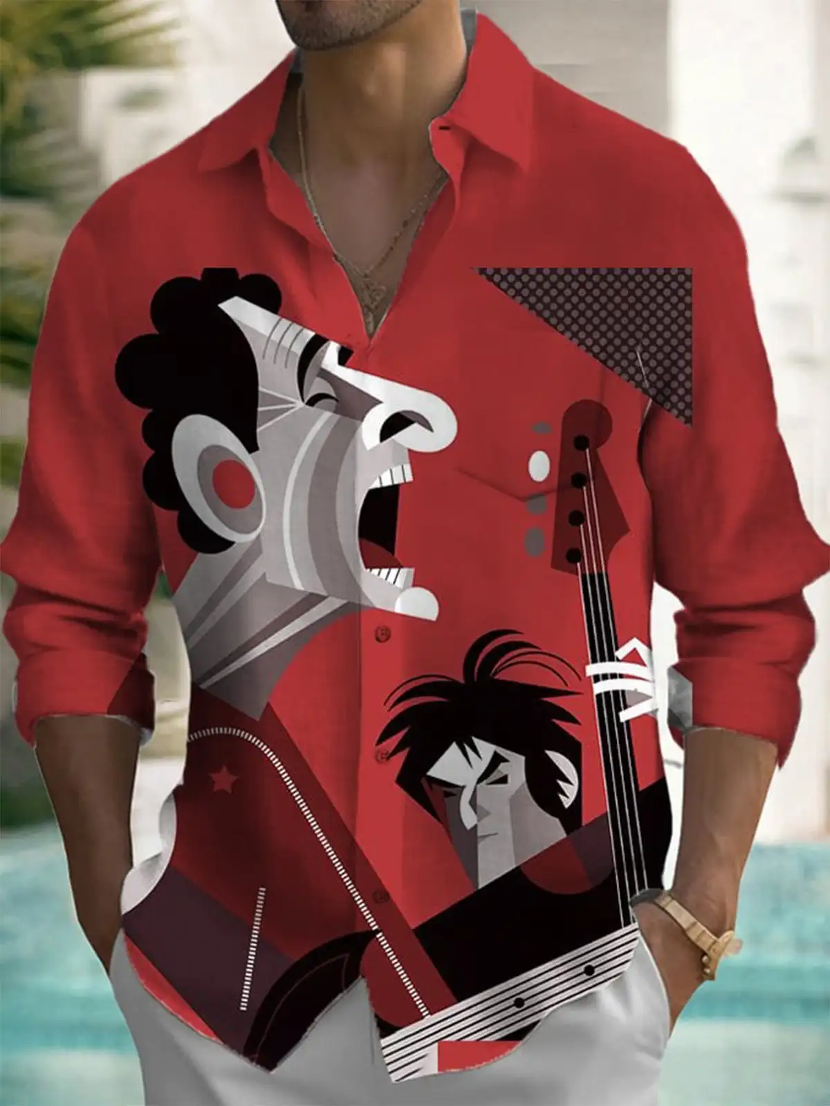 Men's Button-down Casual Shirt with Long Sleeves, Printed, for Spring and Summer, Everyday Fashion - view 3